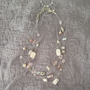 Layered Pastel Bead Necklace - Pink & Pearl Tones